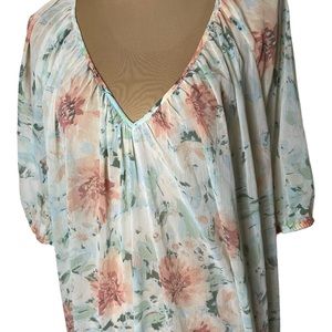 H & M Floral Semi Sheer Women’s V Neckline Dress Loungewear Gown